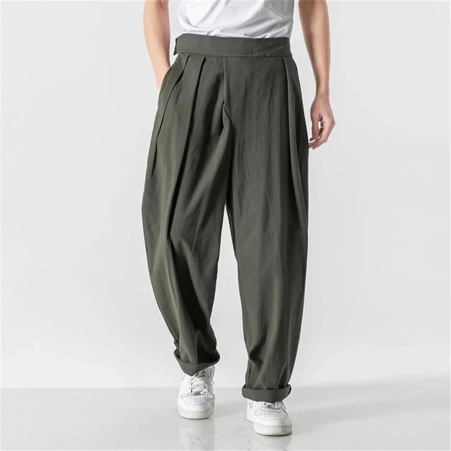 Men's Casual Linen Pants Summer Joggers Harem Pants Solid Color Lightweight Ankle Length Trousers