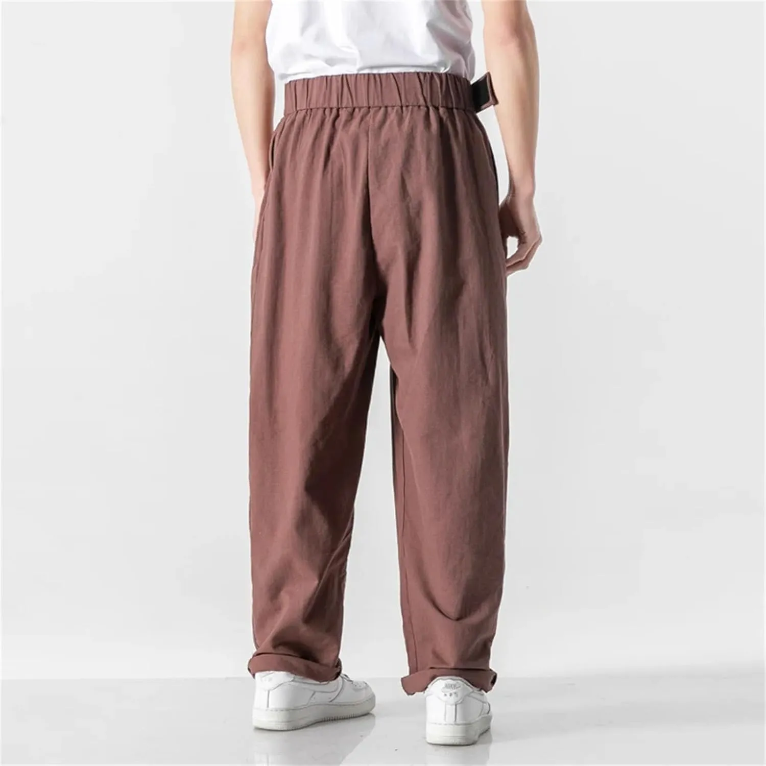 Men's Casual Linen Pants Summer Joggers Harem Pants Solid Color Lightweight Ankle Length Trousers