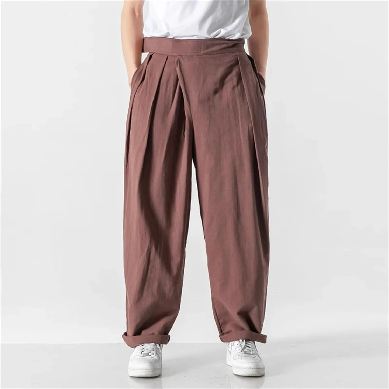 Men's Casual Linen Pants Summer Joggers Harem Pants Solid Color Lightweight Ankle Length Trousers