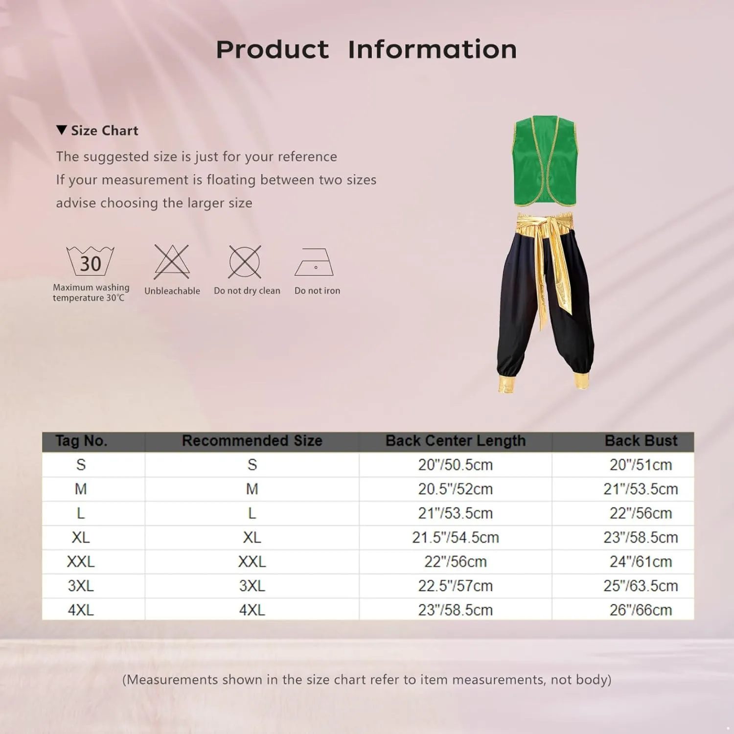 Men's Holloween Arabian Prince Cosplay Costume Sleeveless Open Front Vest with Harem Pants