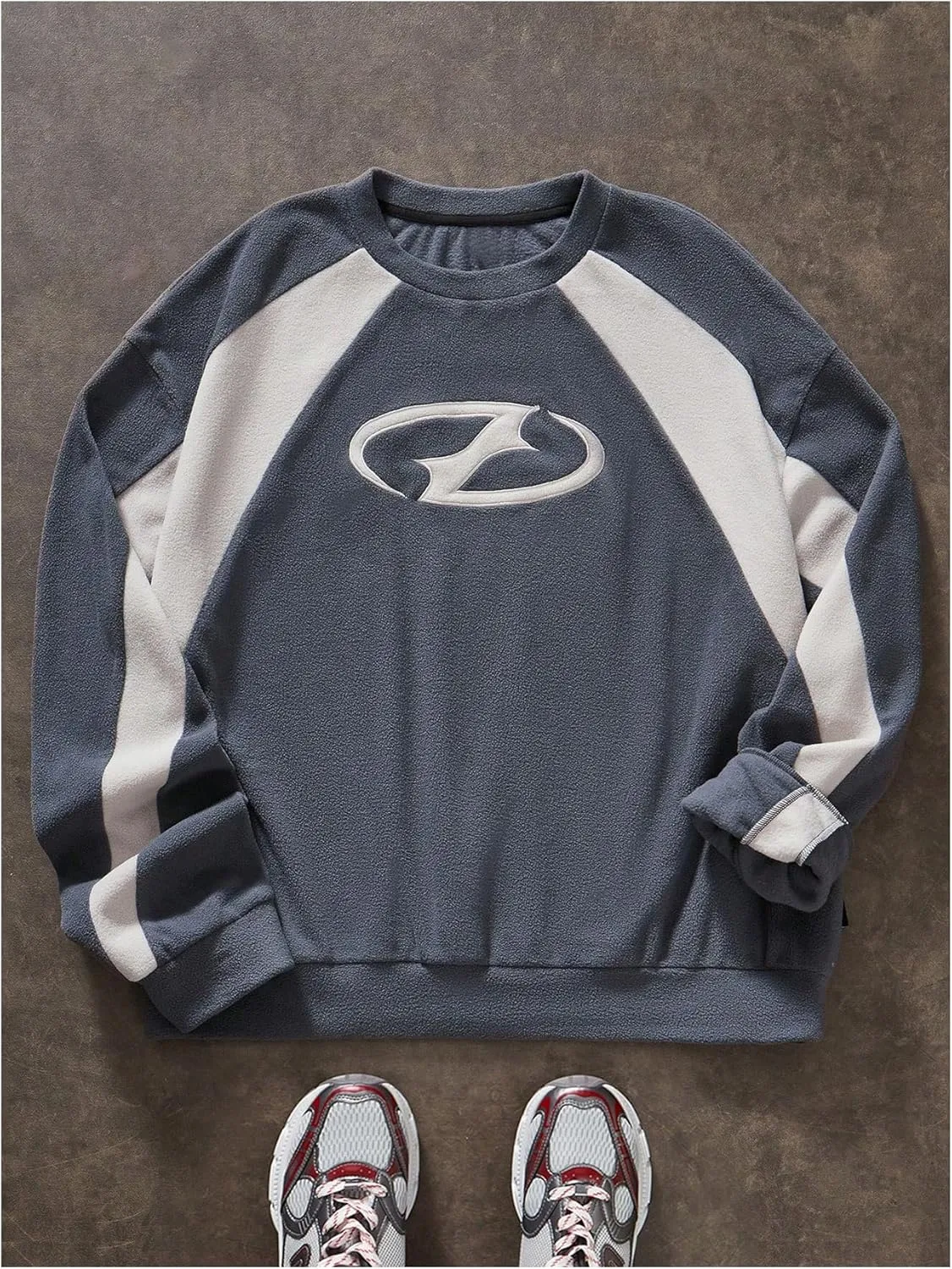 Men's Oversized Sweatshirts Color Block Graphic Embroidered Crewneck Pullover Sweatshirt