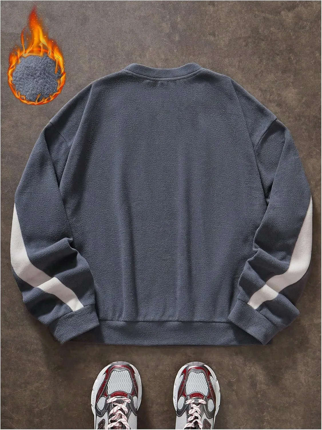 Men's Oversized Sweatshirts Color Block Graphic Embroidered Crewneck Pullover Sweatshirt