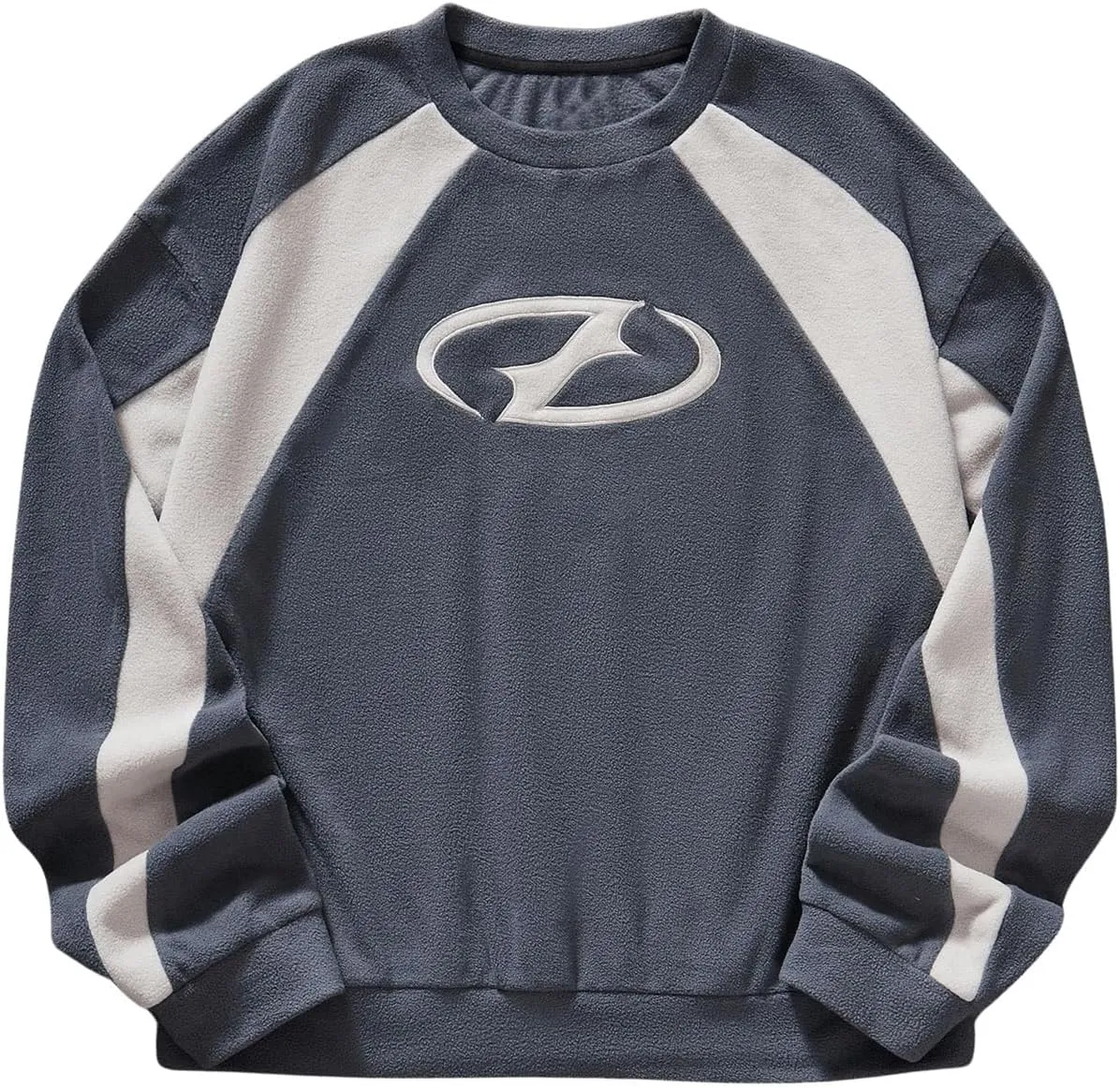 Men's Oversized Sweatshirts Color Block Graphic Embroidered Crewneck Pullover Sweatshirt