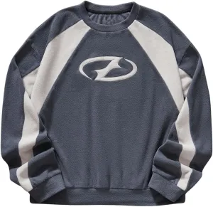 Men's Oversized Sweatshirts Color Block Graphic Embroidered Crewneck Pullover Sweatshirt
