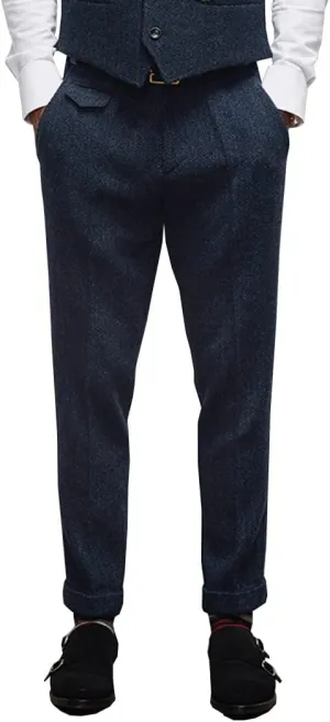 Mens Pants Herringbone Vintage Dress Pant Hemmed Pleated Suit Pants
