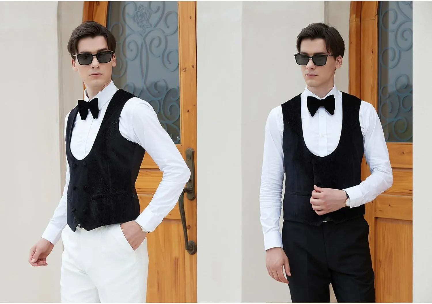 Men's Slim Fit Tuxedo, Shiny Velvet Shawl Collar 3 Piece Suit, Party Jacket Vest Pants & Bow Tie Set