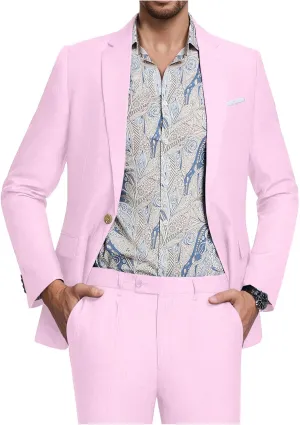 Men's Suit Tencel Linen Two Piece Slim Fit Summer Grooms Wedding Prom Dress Tuxedo Suits for Men Blazer Pants Set