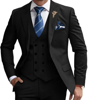 Mens Suits 3 Piece Slim Fit Suit Set Business Wedding Tuxedo Jacket Vest Pants