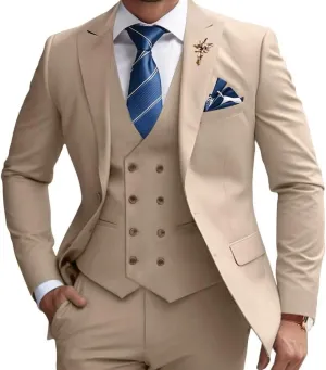 Mens Suits 3 Piece Slim Fit Suit Set Business Wedding Tuxedo Jacket Vest Pants