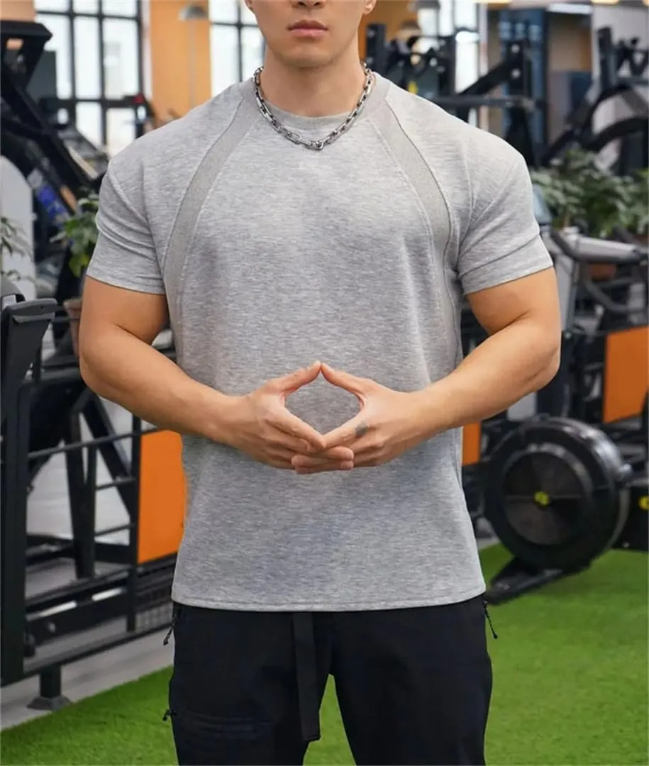 Mens Summer Fitness T Shirt Loose Fit High Elastic Ice Cool Quick Dry Sweat Absorption Short Sleeve Top