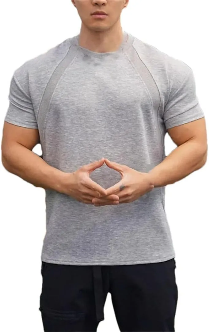 Mens Summer Fitness T Shirt Loose Fit High Elastic Ice Cool Quick Dry Sweat Absorption Short Sleeve Top