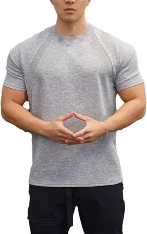 Mens Summer Fitness T Shirt Loose Fit High Elastic Ice Cool Quick Dry Sweat Absorption Short Sleeve Top