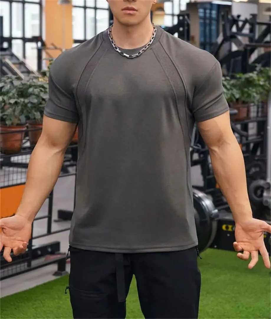 Mens Summer Fitness T Shirt Loose Fit High Elastic Ice Cool Quick Dry Sweat Absorption Short Sleeve Top