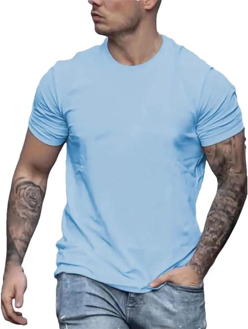 Men's Summer Loose Size Cotton T-Shirt Slim Fit Casual Round Neck Short Sleeve Top