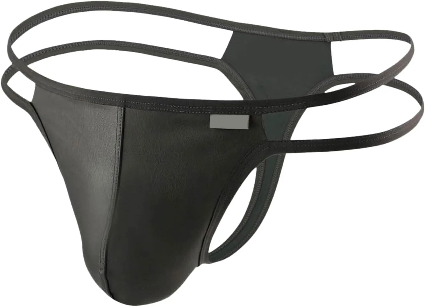 Men's Thong Underwear Faux Leather Briefs Sexy Low Rise T-back Black Hollow Out G-String Panties for Men