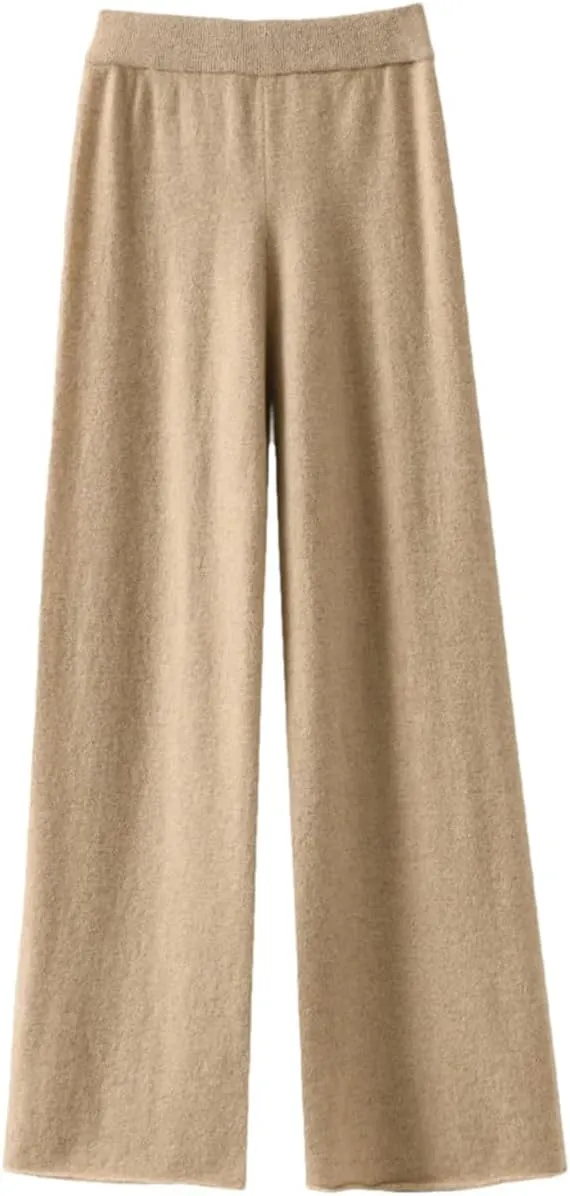 Merino Wool Wide Leg Pants for Women Spring High Waist Elastic Casual Trousers