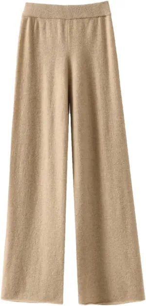 Merino Wool Wide Leg Pants for Women Spring High Waist Elastic Casual Trousers
