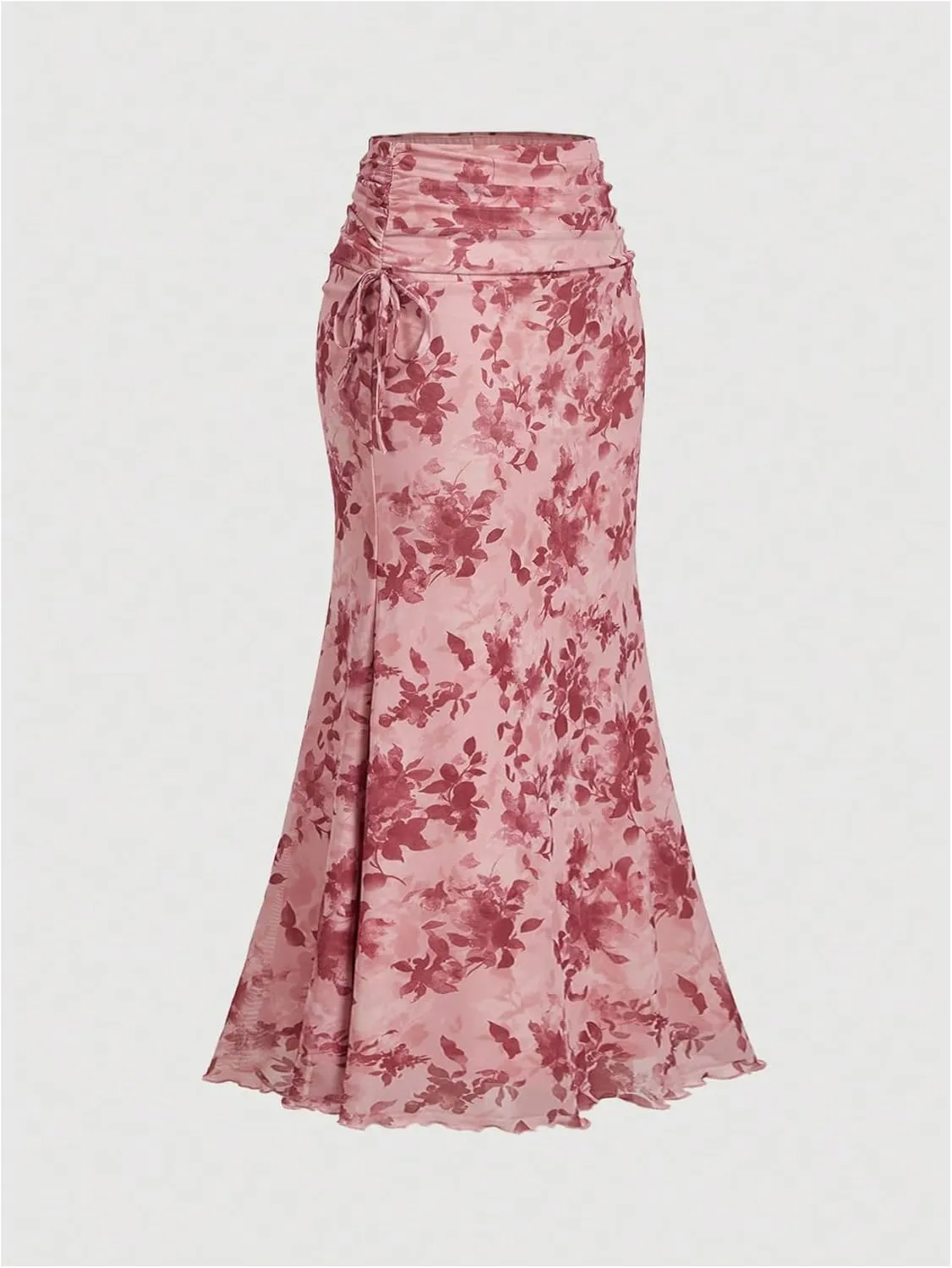 Milumia Women's Floral Print Drawstring Bodycon Skirt High Waisted Fishtail Long Skirts