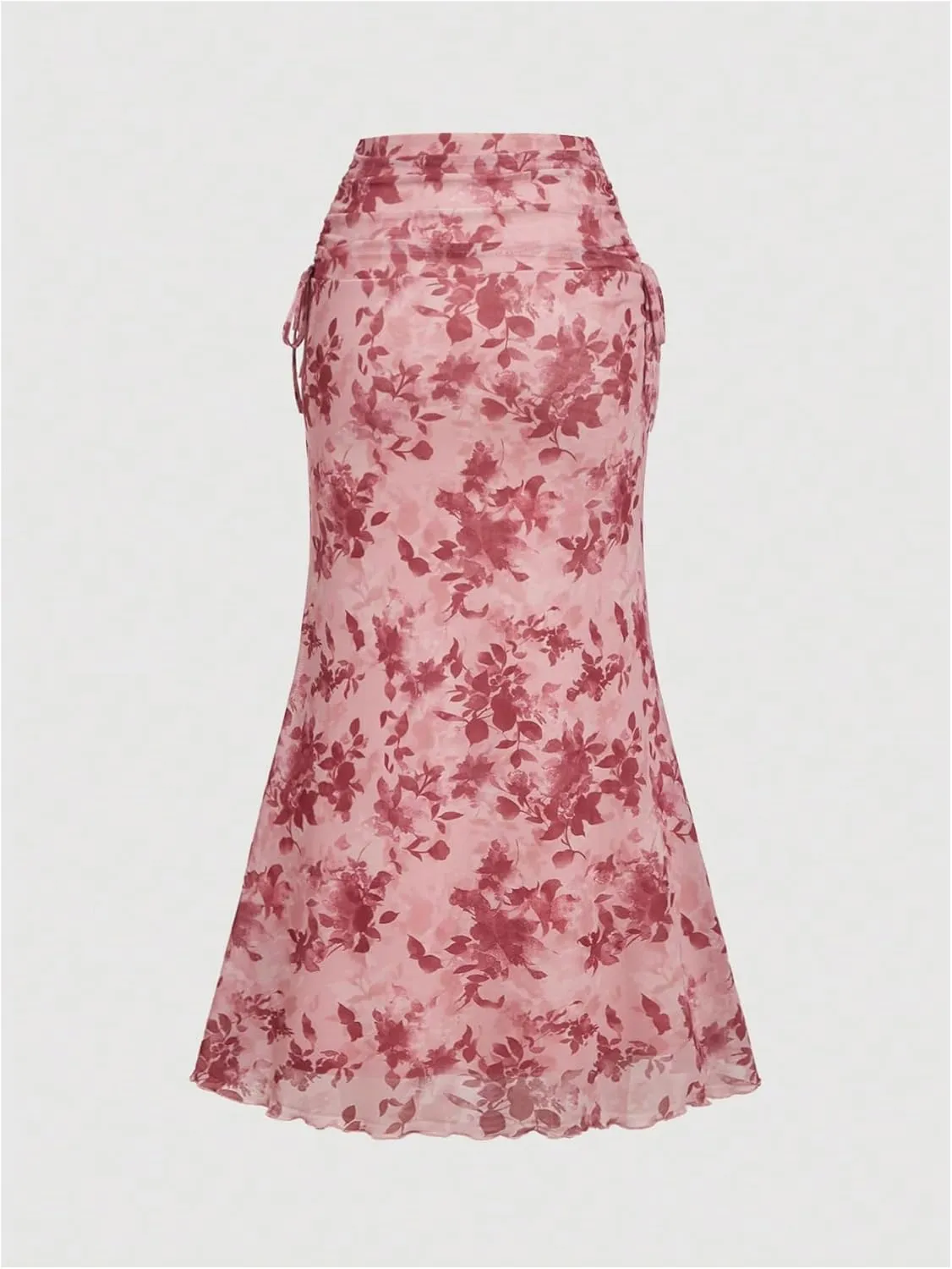 Milumia Women's Floral Print Drawstring Bodycon Skirt High Waisted Fishtail Long Skirts