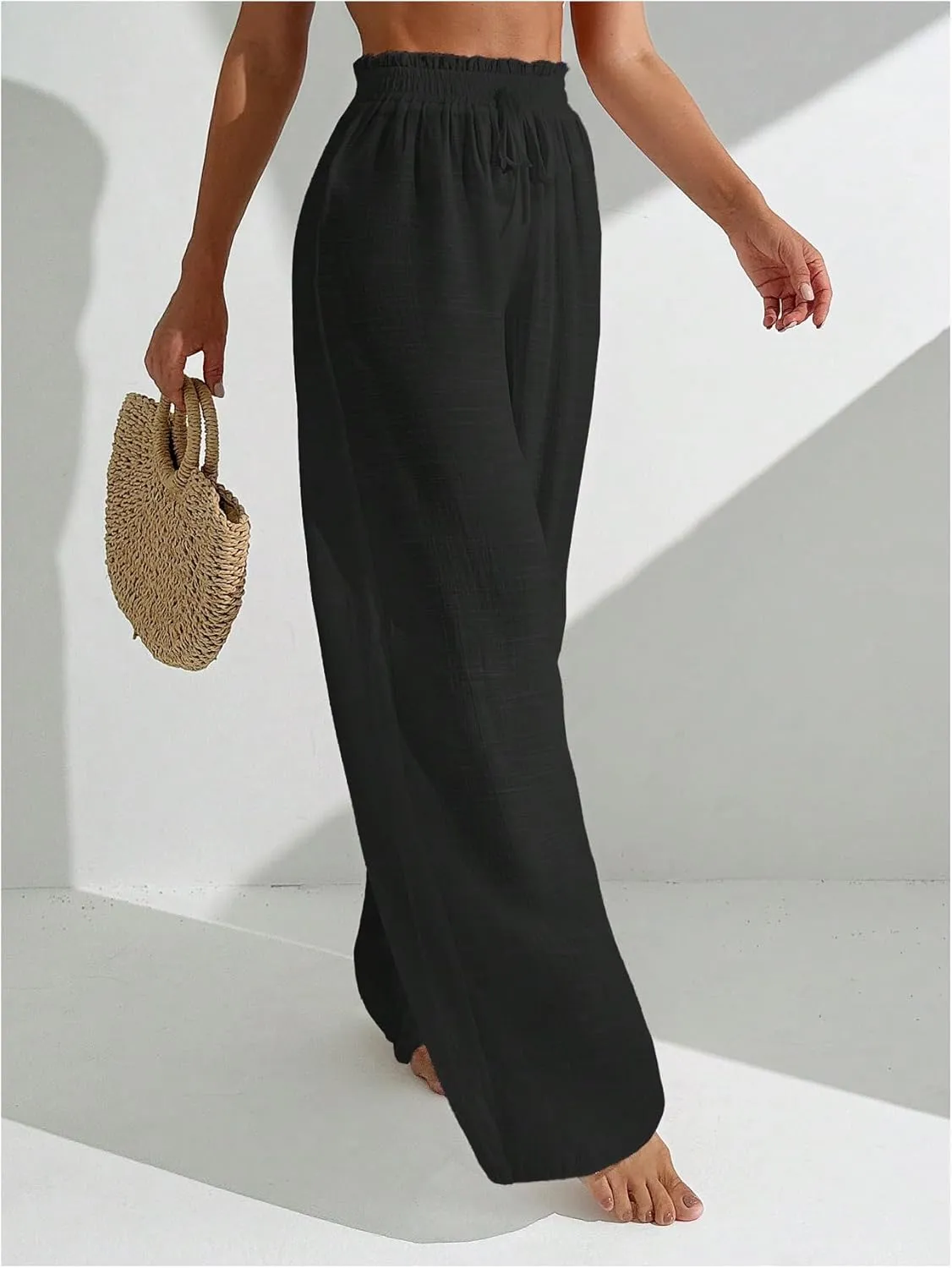 Milumia Women's Summer Linen Bathing Suit Cover Up Swim Beach Pants Sheer Wide Leg Swimsuit Coverup Pants