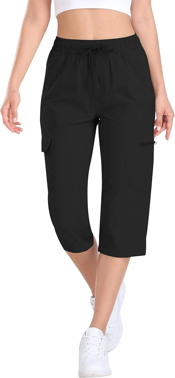 MoFiz Women's Cargo Hiking Pants with Pockets Athletic Capris Pants for Women Quick Dry Lightweight Water Resistant