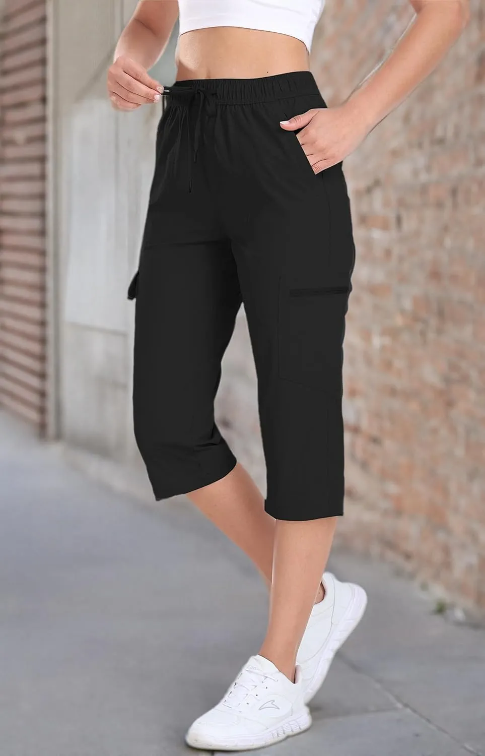 MoFiz Women's Cargo Hiking Pants with Pockets Athletic Capris Pants for Women Quick Dry Lightweight Water Resistant