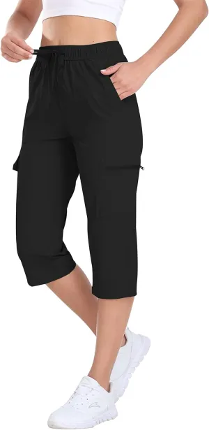 MoFiz Women's Cargo Hiking Pants with Pockets Athletic Capris Pants for Women Quick Dry Lightweight Water Resistant