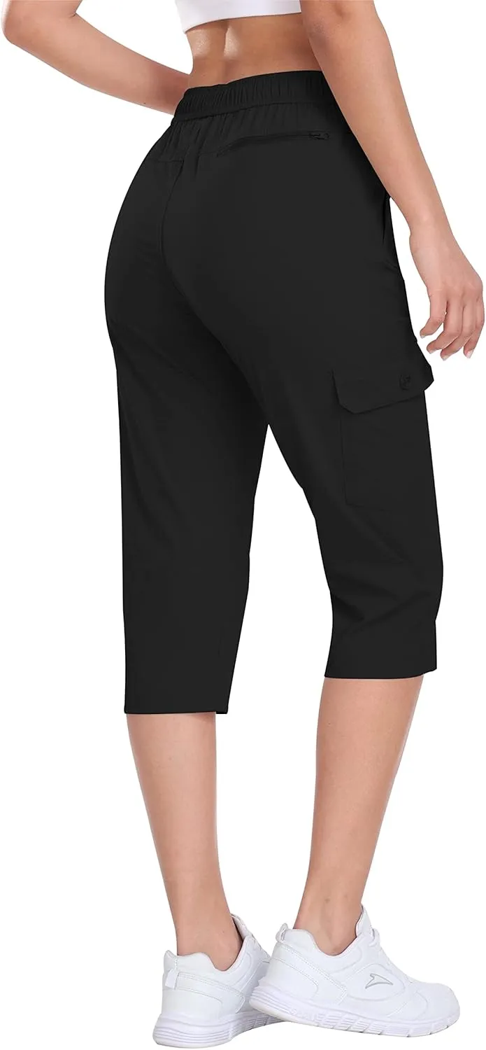MoFiz Women's Cargo Hiking Pants with Pockets Athletic Capris Pants for Women Quick Dry Lightweight Water Resistant