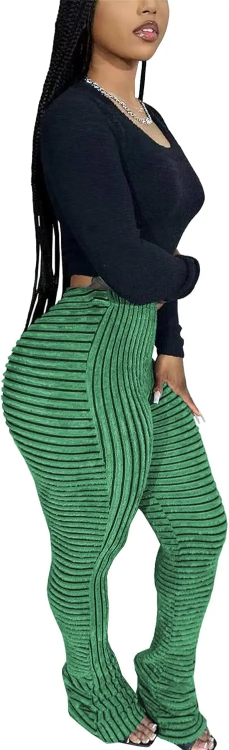 Molisry Women's Stacked Leggings Pants Trendy Fuzzy High Waist Slim Fit Fringe Flared Sweatpants Fall 2024