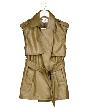 NA-KD Green Pu Belted Vest UK XXS
