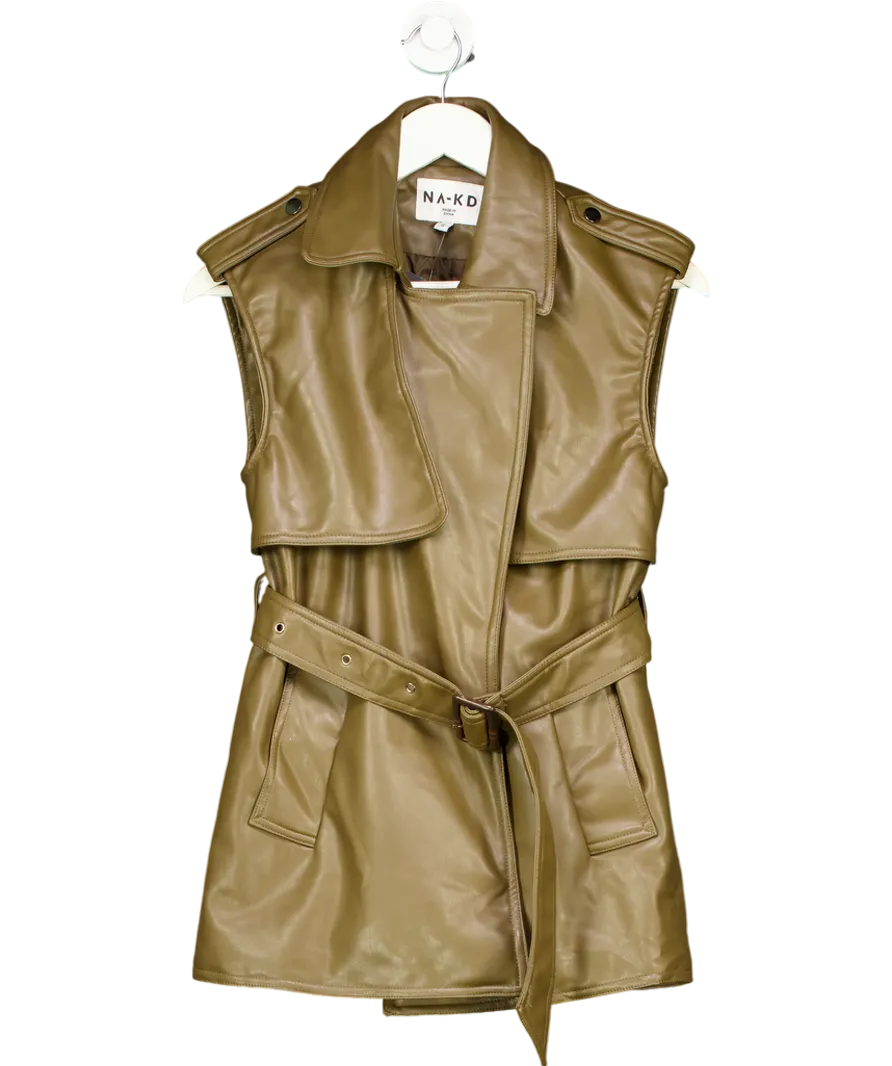 NA-KD Green Pu Belted Vest UK XXS