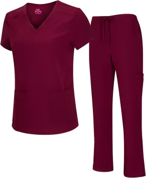 Natural Uniforms Women's Cool Stretch V-Neck Top and Cargo Pant Scrub Set with Regular and Petite Sizes