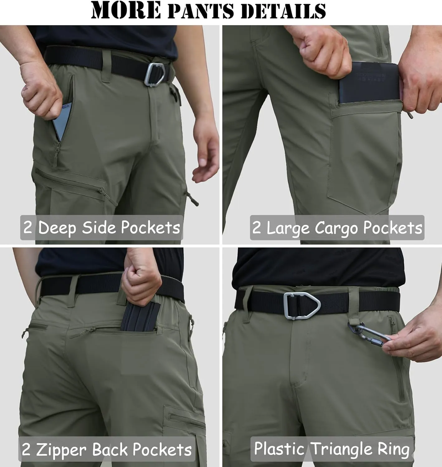NAVEKULL Men's Lightweight Hiking Pants Quick Dry Stretch Fishing Tactical Work Pants with Zipper Pockets