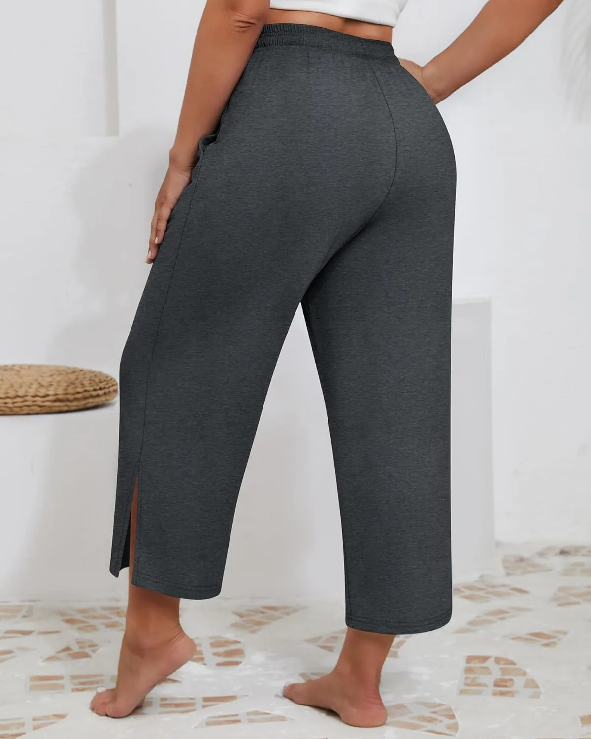Neer 3 Pack Women's Plus Size Capris, Drawstring Cropped Wide Leg Pants Lounge Athletic Yoga Sweatpant with Pocket