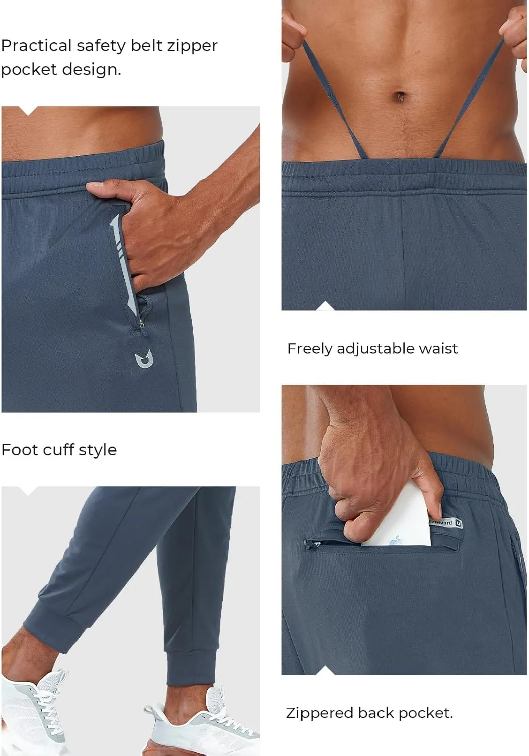 NORTHYARD Men's Joggers Pants with Zipper Pockets Athletic Track Pants Tapered Lightweight Mesh for Jogging Running Gym