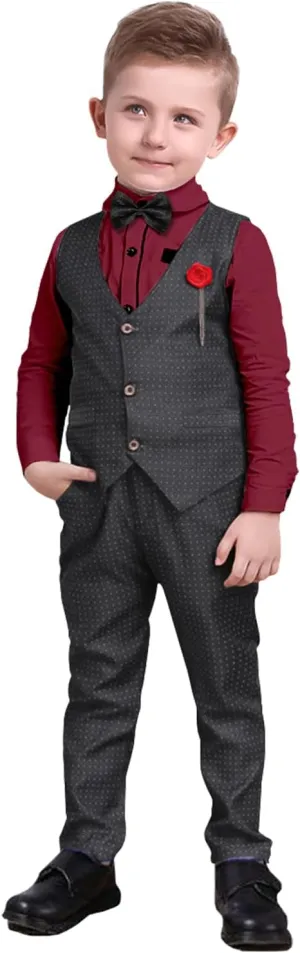 Nwada Boys Suit Set Formal Dress Shirt with Bow Tie, Slim Vest and Pants Toddler Boy Clothes Suits