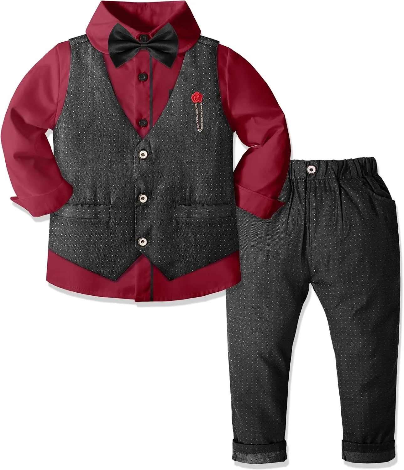 Nwada Boys Suit Set Formal Dress Shirt with Bow Tie, Slim Vest and Pants Toddler Boy Clothes Suits