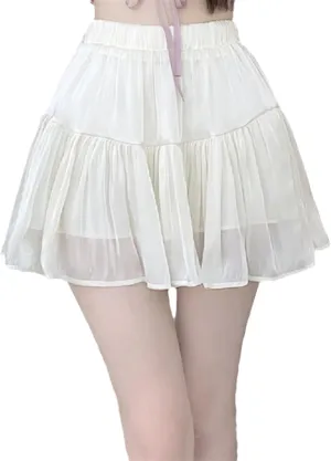 OFFSUM Womens Short Skirts - Lace Ruffles Pleated Mini Skirt Women Summer High Waist Slim A-Line Skirt Casual Korean