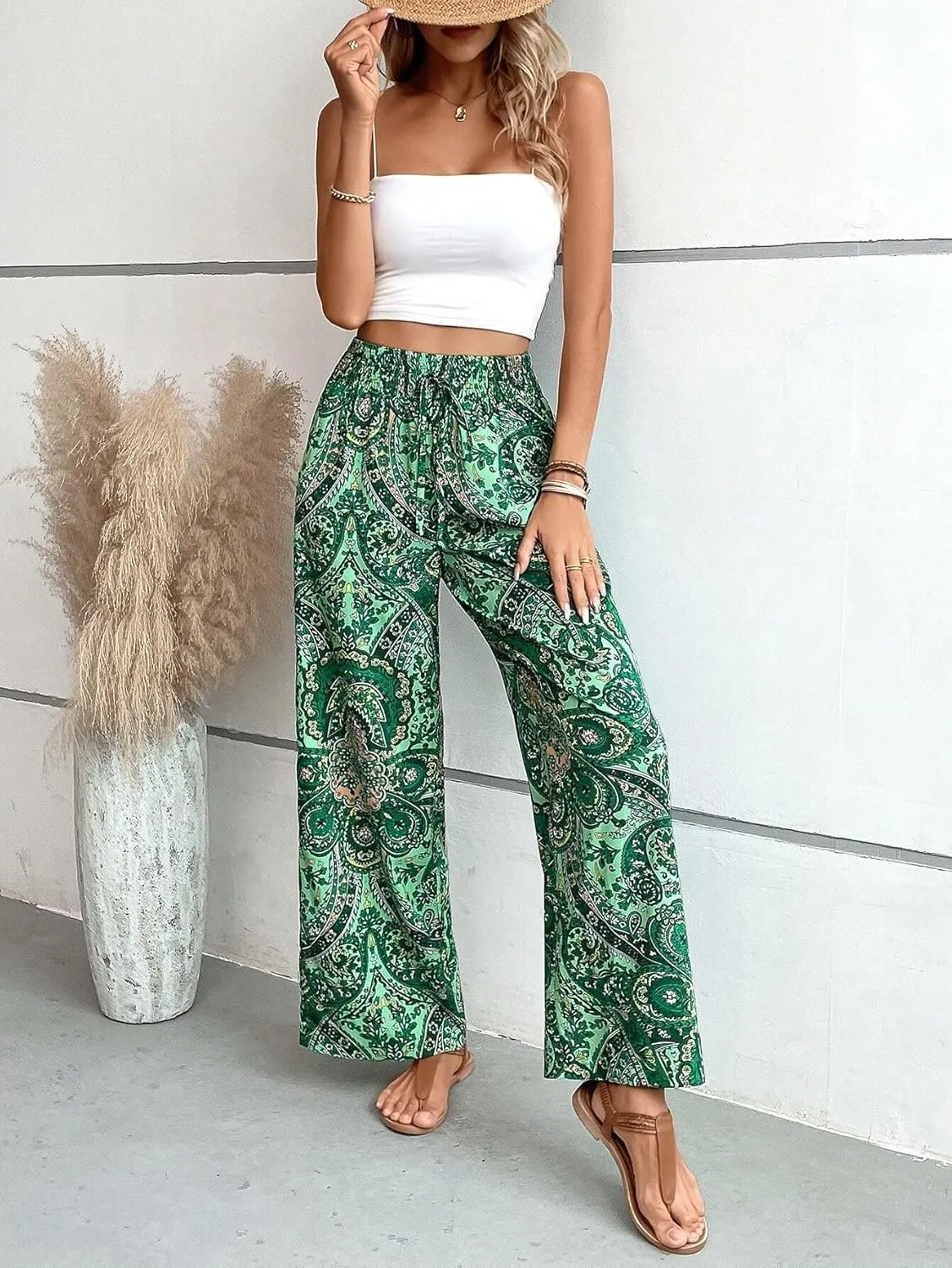 Palazzo Pants for Women 2024 High Waisted Boho Casual Loose Summer Wide Leg Pants