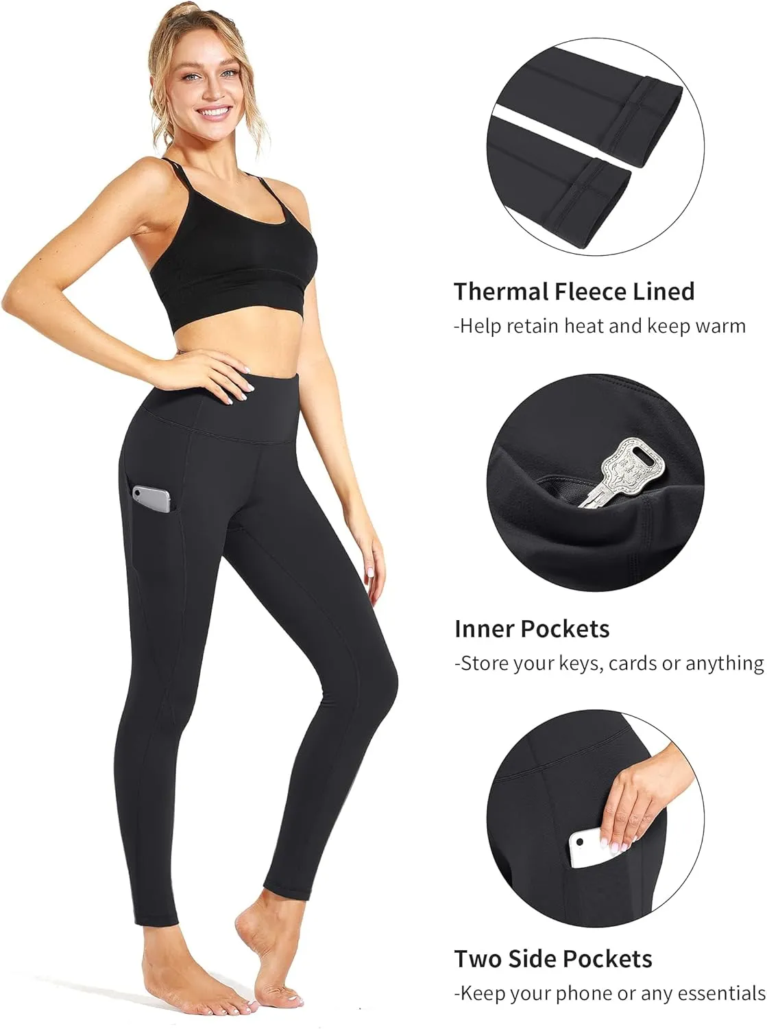 PHISOCKAT 2 Pack High Waist Yoga Pants with Pockets, Tummy Control Leggings, Workout 4 Way Stretch Yoga Leggings
