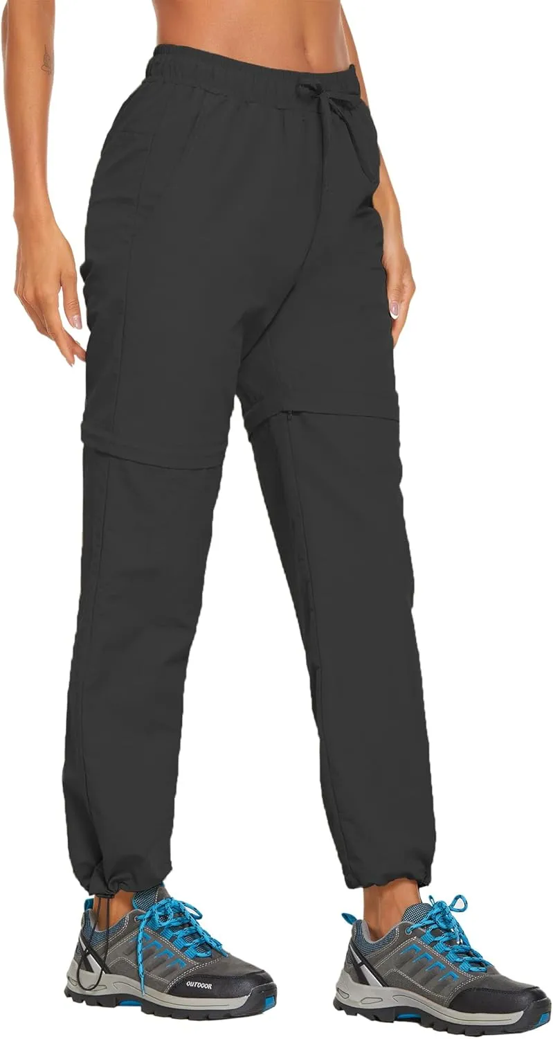 PINSPARK Women's Hiking Zip Off Pants Waterproof Convertible Shorts Lightweight for Camping Sweatpants with Pockets