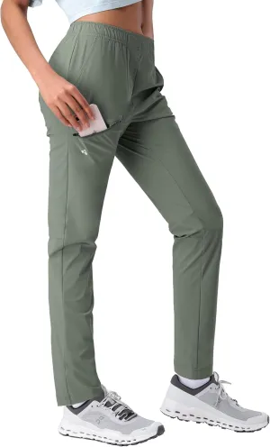 Pioneer Camp Women's Hiking Pants UPF 50  Elastic Waist Drawstring Ultra-Stretch Lightweight Outdoor Cargo Pants for Travel