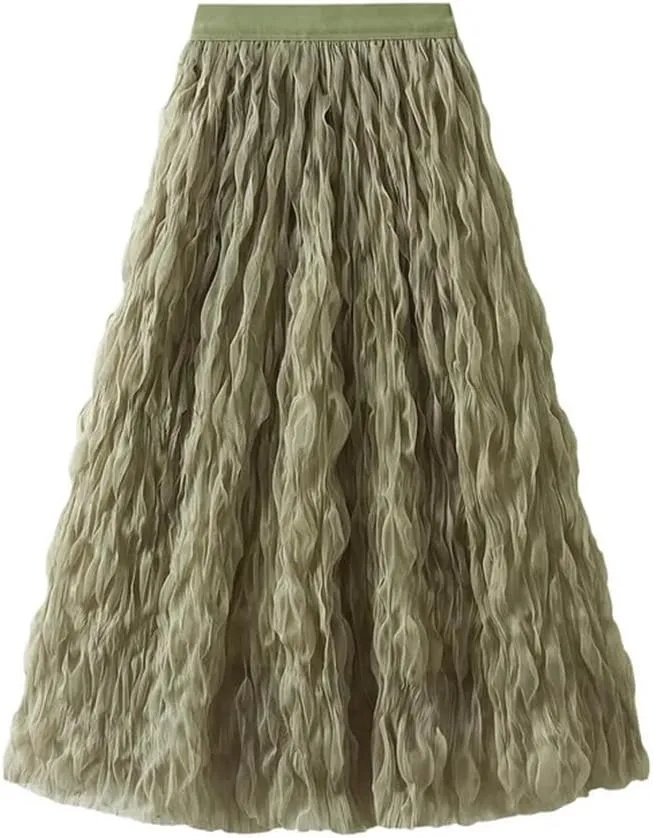 Pleated Skirt for Women High Waist Mid Length A-Line Large Swing Skirt