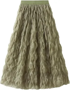 Pleated Skirt for Women High Waist Mid Length A-Line Large Swing Skirt