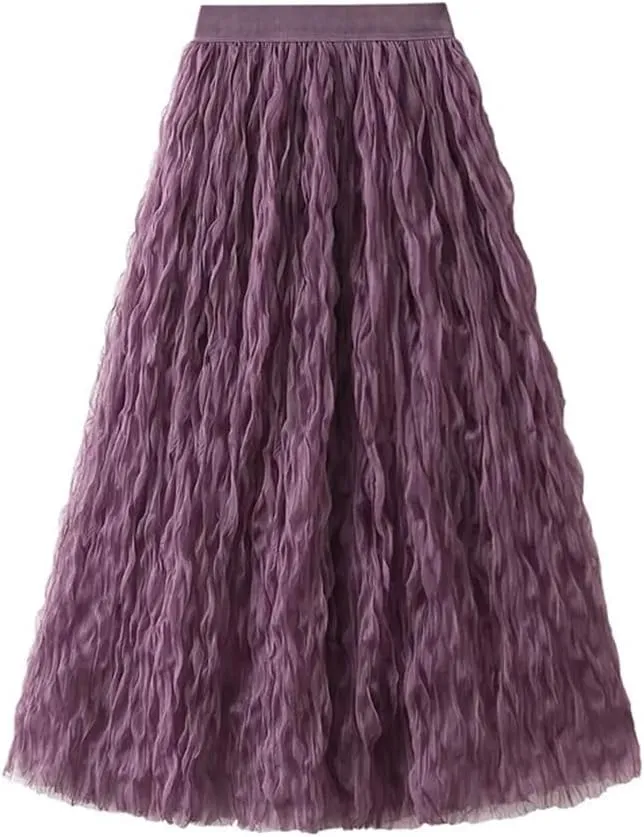 Pleated Skirt for Women High Waist Mid Length A-Line Large Swing Skirt