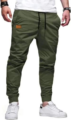 PLEPAN Mens Casual Cargo Joggers - Cotton Drawstring Chino Pants Hiking Outdoor Twill Track Jogging Sweatpants