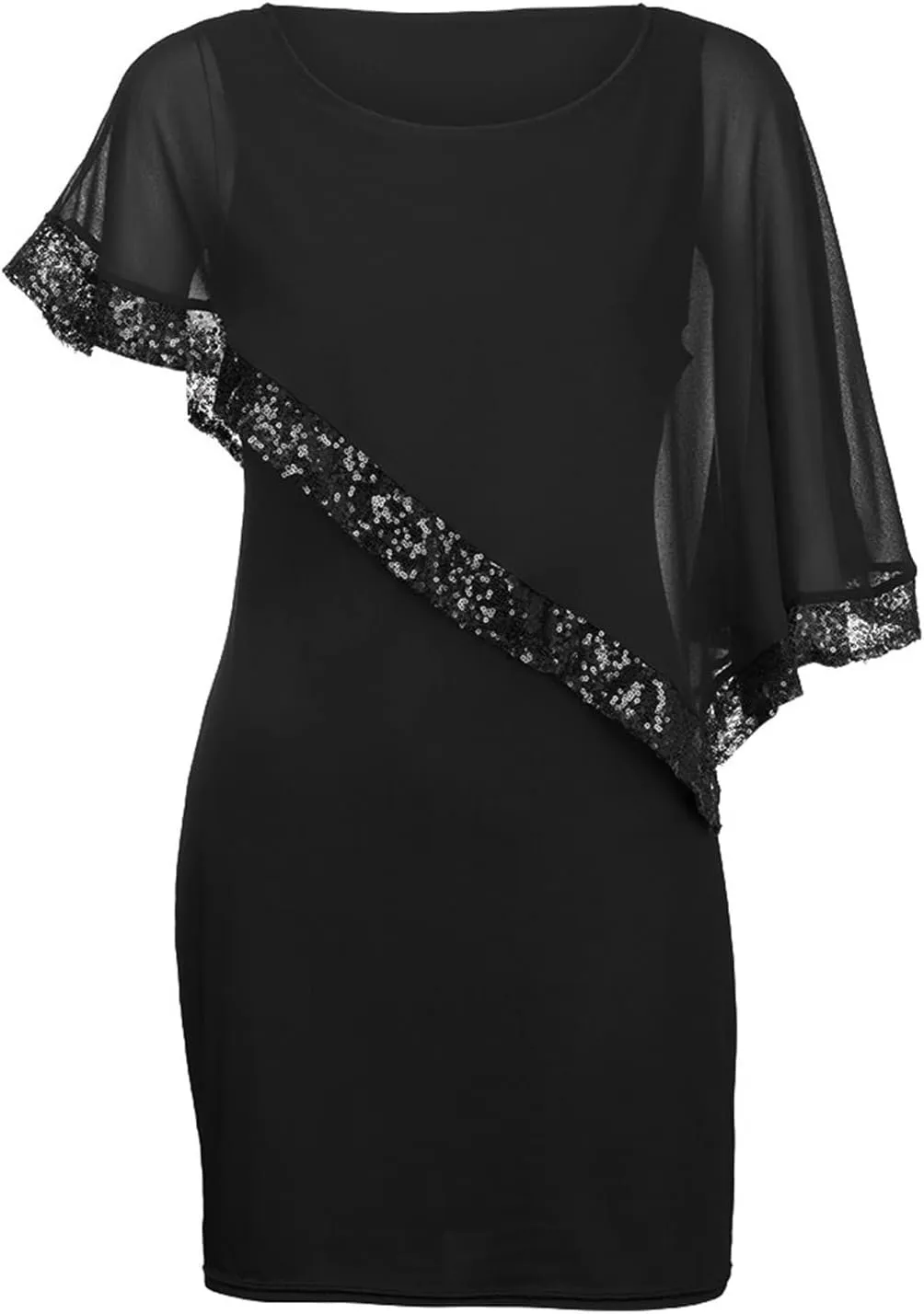 Plus Size Dresses for Curvy Women,2024 Trendy Irregular Chiffon Cape Wedding Guest Dress,Elegant Bodycon Midi Pencil Dress