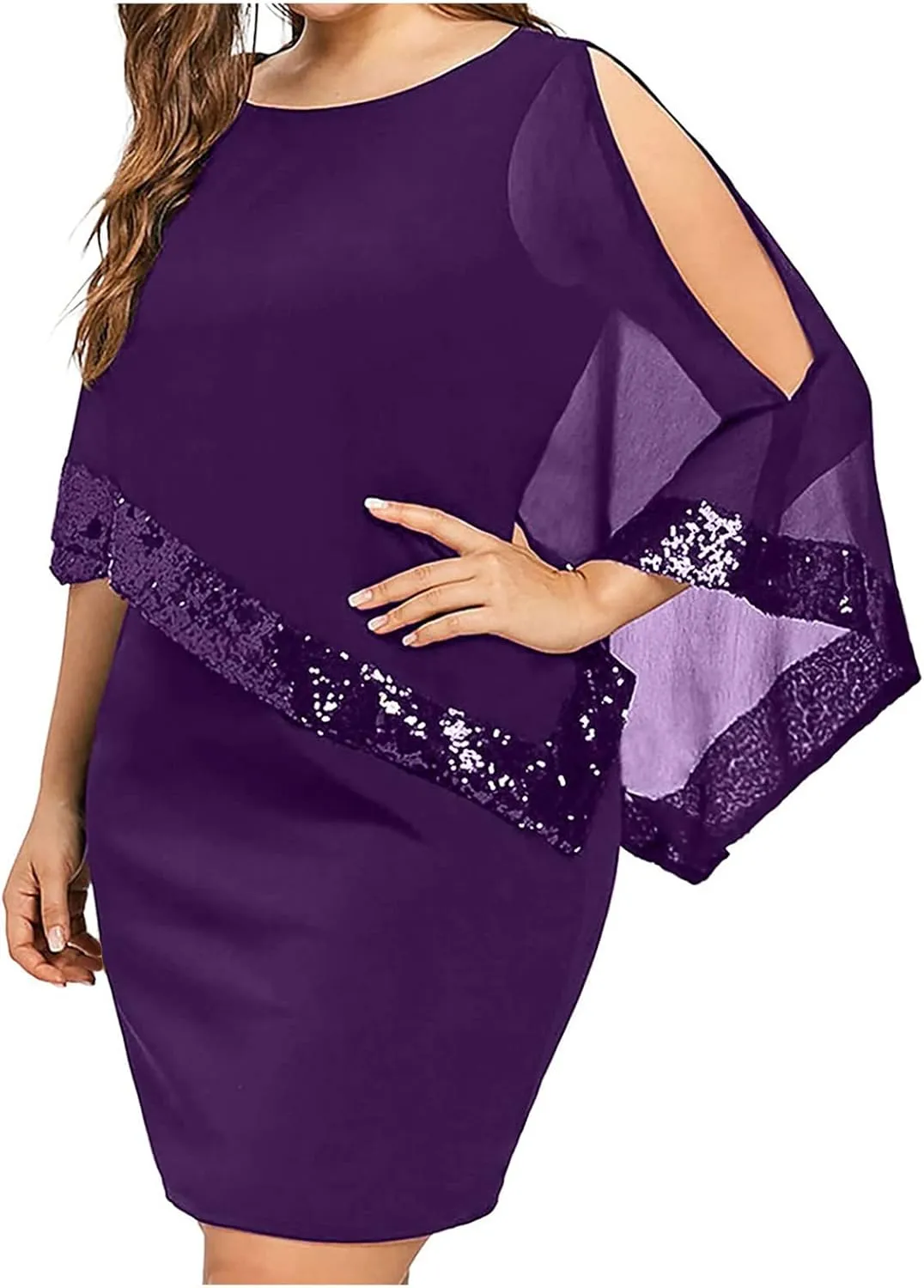 Plus Size Dresses for Curvy Women,2024 Trendy Irregular Chiffon Cape Wedding Guest Dress,Elegant Bodycon Midi Pencil Dress