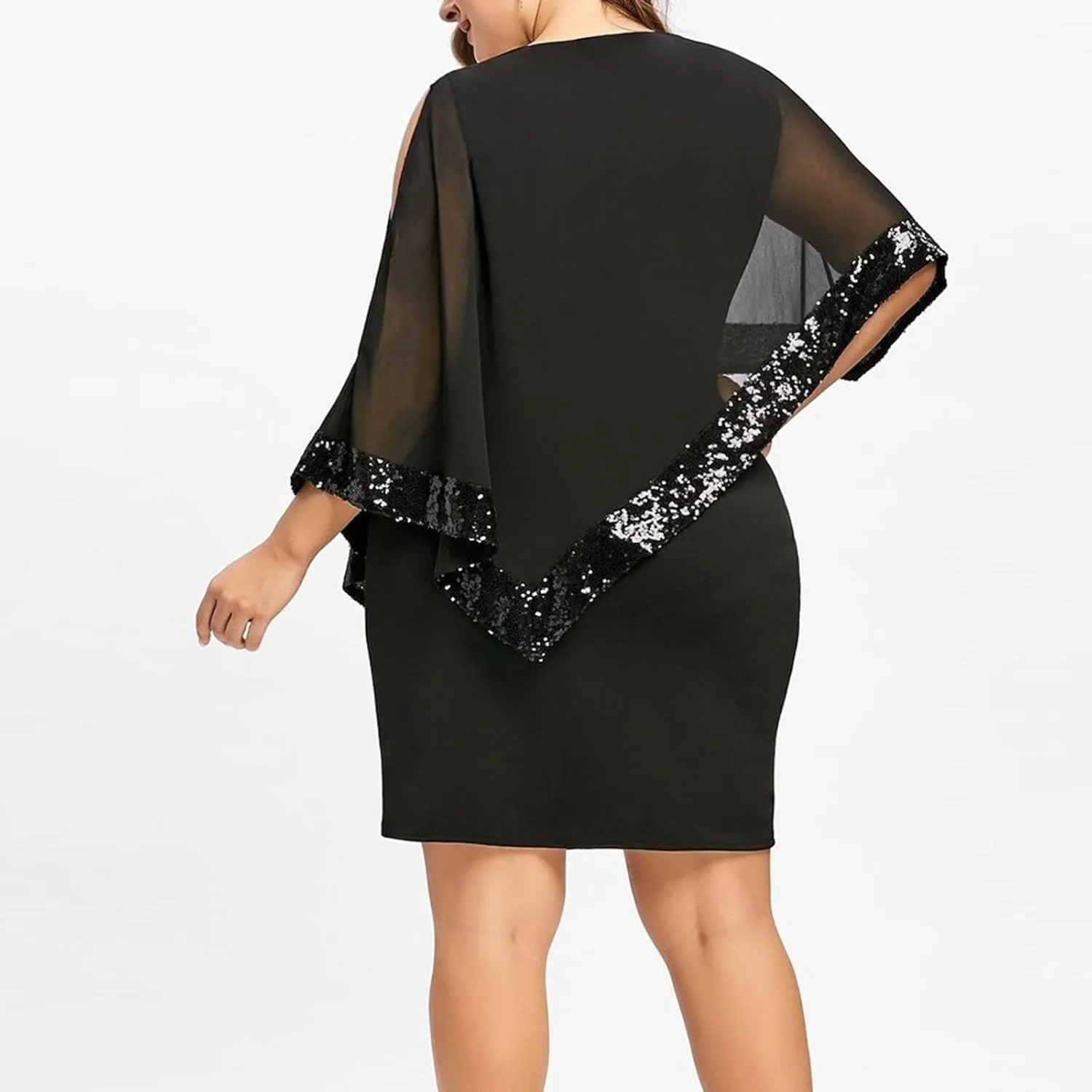 Plus Size Dresses for Curvy Women,2024 Trendy Irregular Chiffon Cape Wedding Guest Dress,Elegant Bodycon Midi Pencil Dress