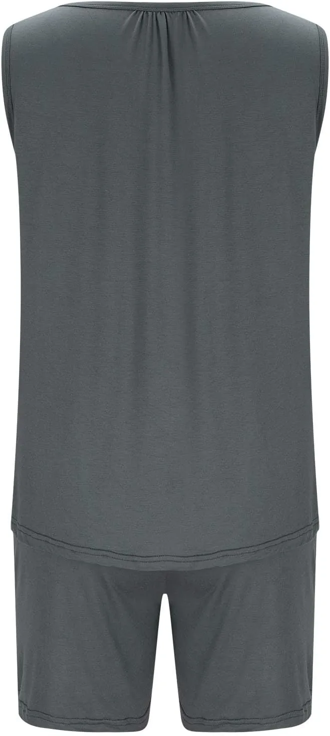 Plus Size Women's Modal Pajama Sets Loose Sleeveless Tank Top with Shorts Comfy Soft Summer Sleepwear 2 Piece Pjs Lounge Set